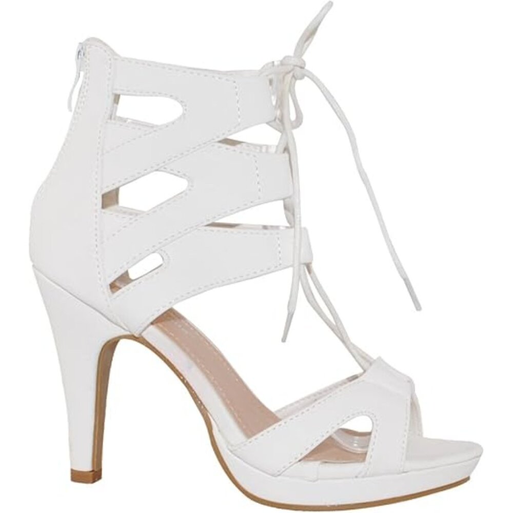 Top Moda Open Toe Lace Up Cut-Out Platform Sandals Gladiator Heel Nubuck Bootie - Picture 3 of 8